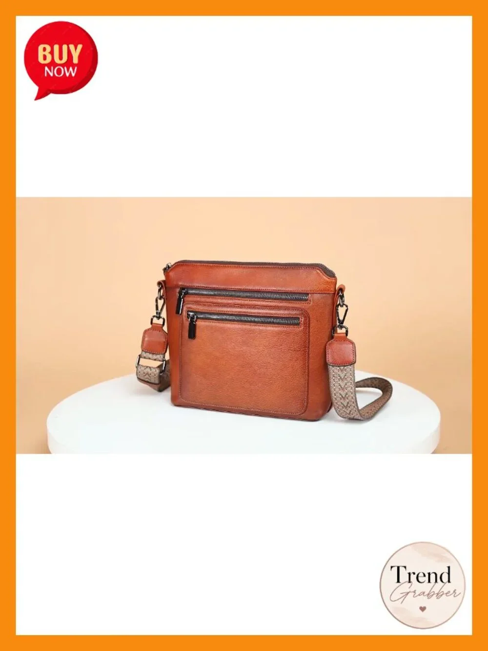 Genuine Leather Crossbody Satchel with Multiple Pockets